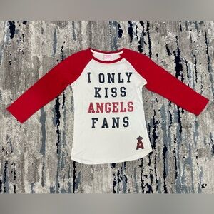 PINK Victoria's Secret Red and White Angels Fans Long Sleeve Tee